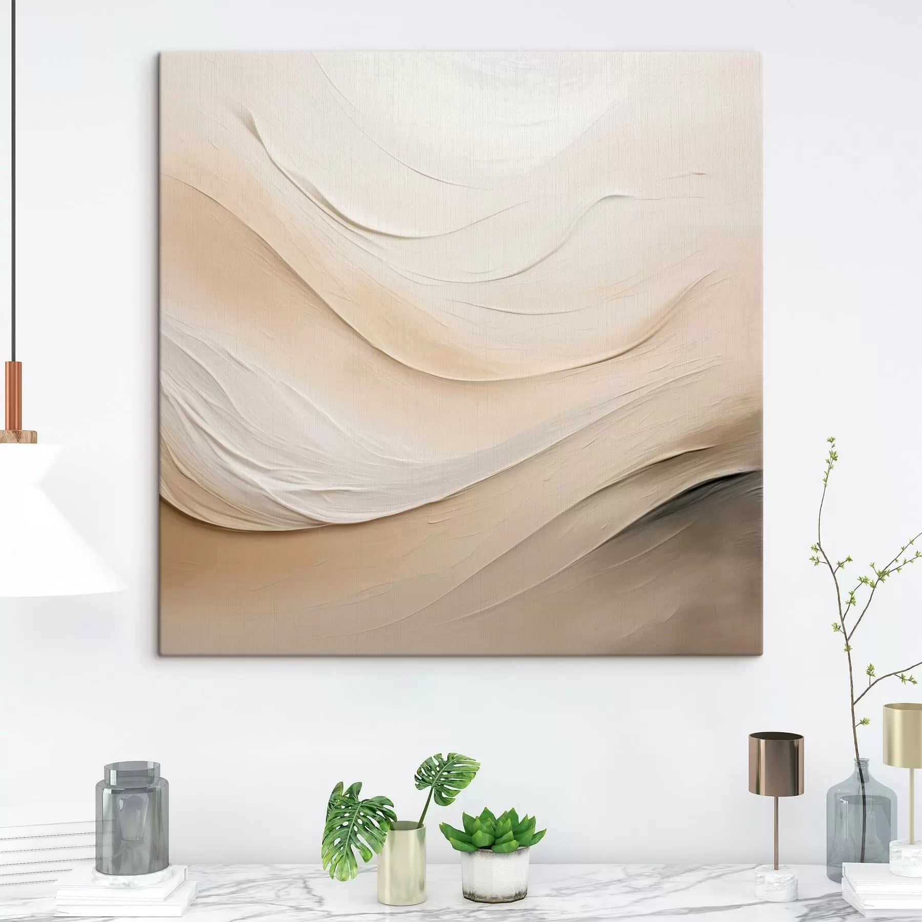  Schilderijen Gelaagde beige golven met zachte textuur s48099