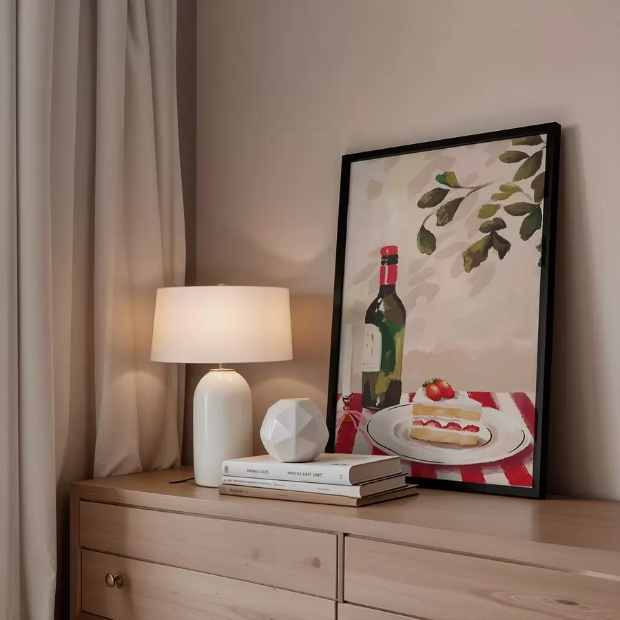 Papier peint photo Nature morte avec vin, bougie et gâteau f48024