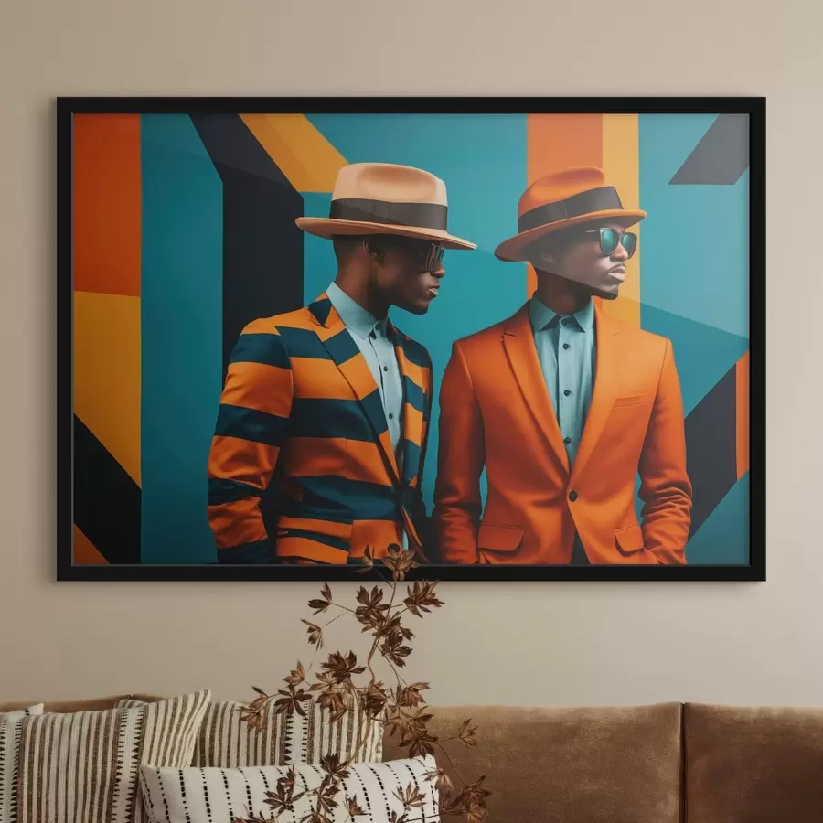 Papier peint photo Deux hommes en costumes et chapeaux colorés f48091