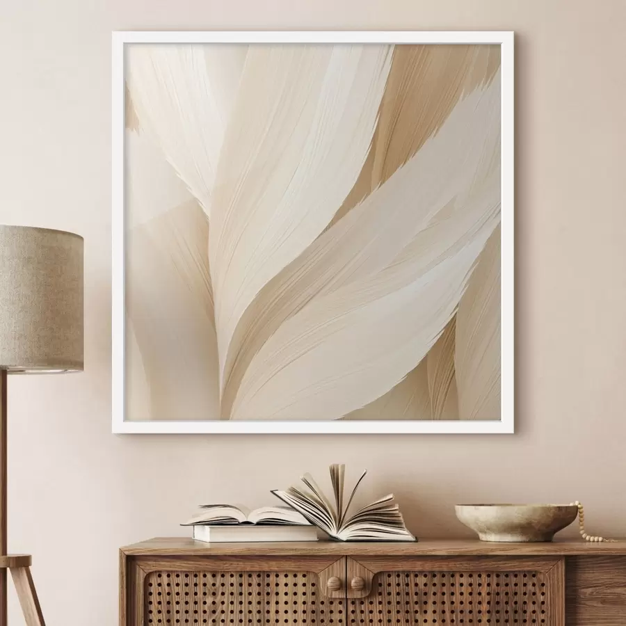 Papier peint photo Formes légères semblables à des plumes dans des tons beiges f48096