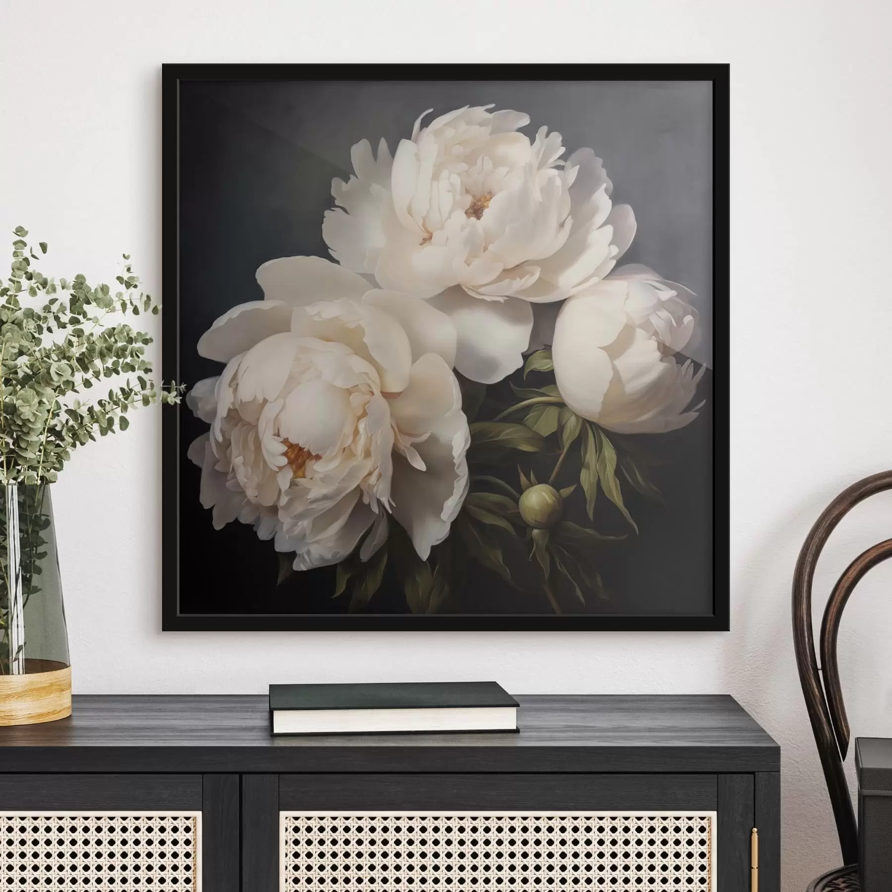 Papier peint photo Pivoines blanches sur fond sombre f48101