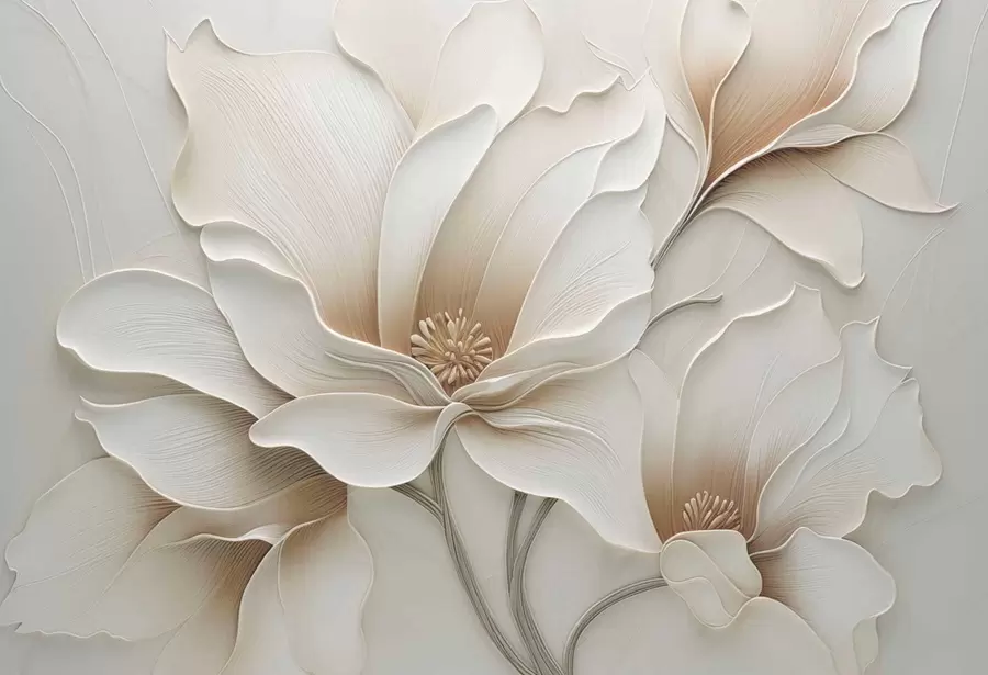 Fotobehang Close-up van beige bloemreliëf in reliëf w05269