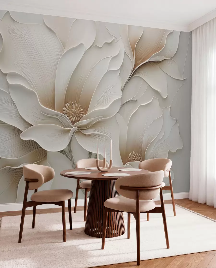 Papier peint photo Gros plan sur un relief floral beige en relief w05269