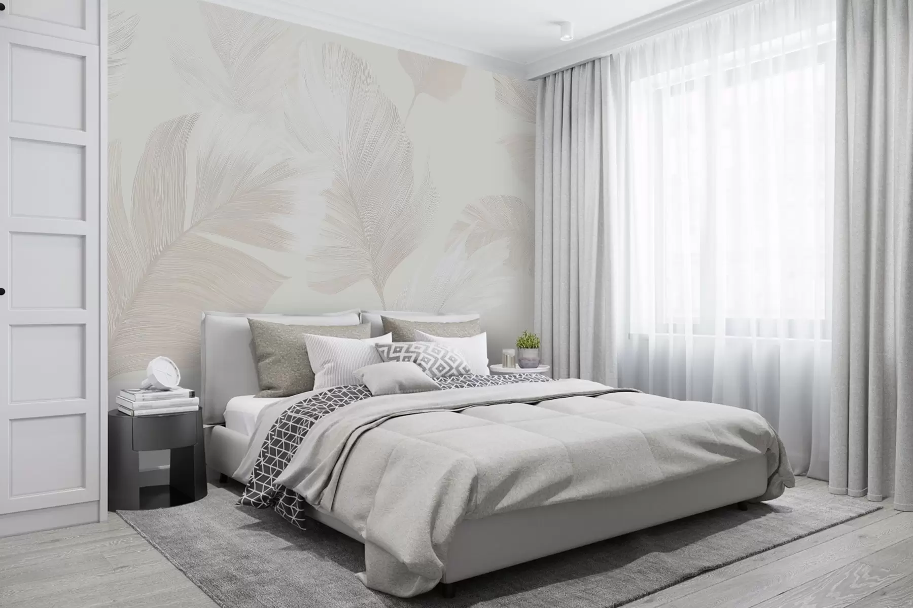 Fotobehang Zachte ivoorkleurige veren in melkachtige beige tinten w09563