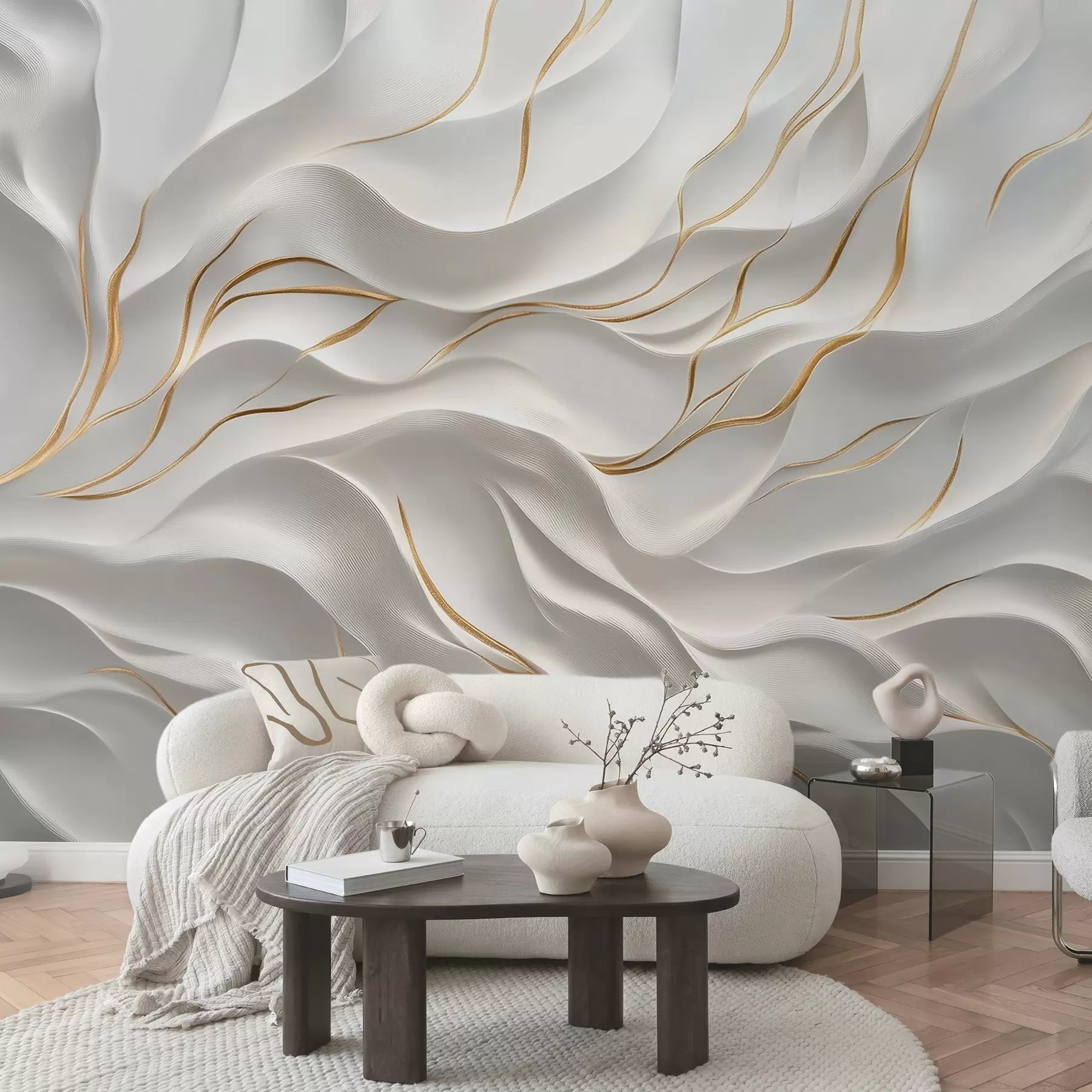  Peintures Vagues grises en relief avec des accents jaunes w09724