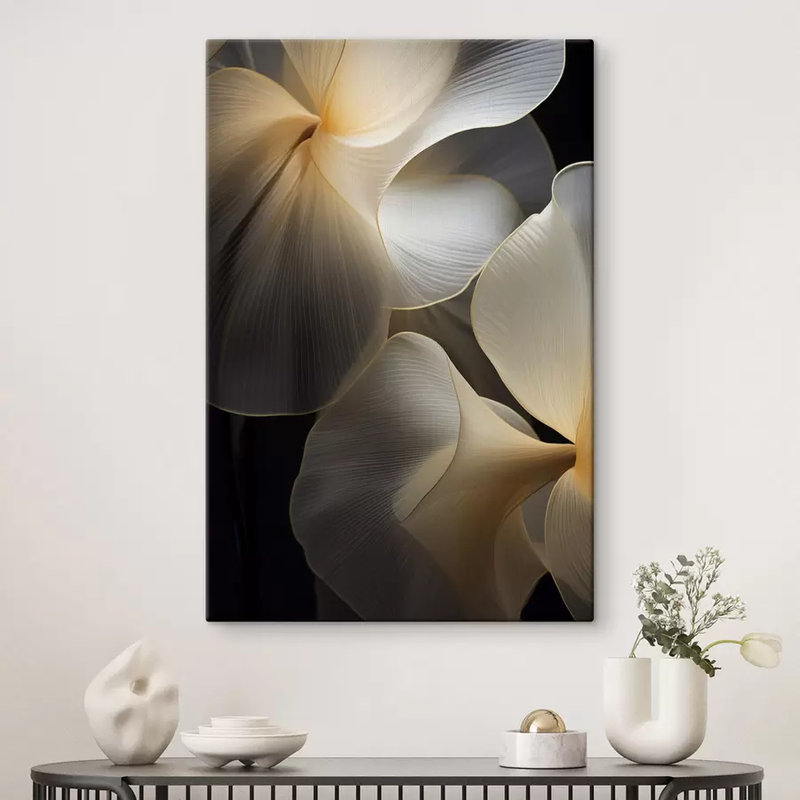  Peintures Pétales abstraits translucides aux lignes délicates, sur fond sombre s47859