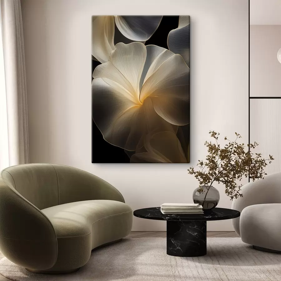  Peintures Pétales abstraits translucides aux lignes délicates, sur fond sombre s47860