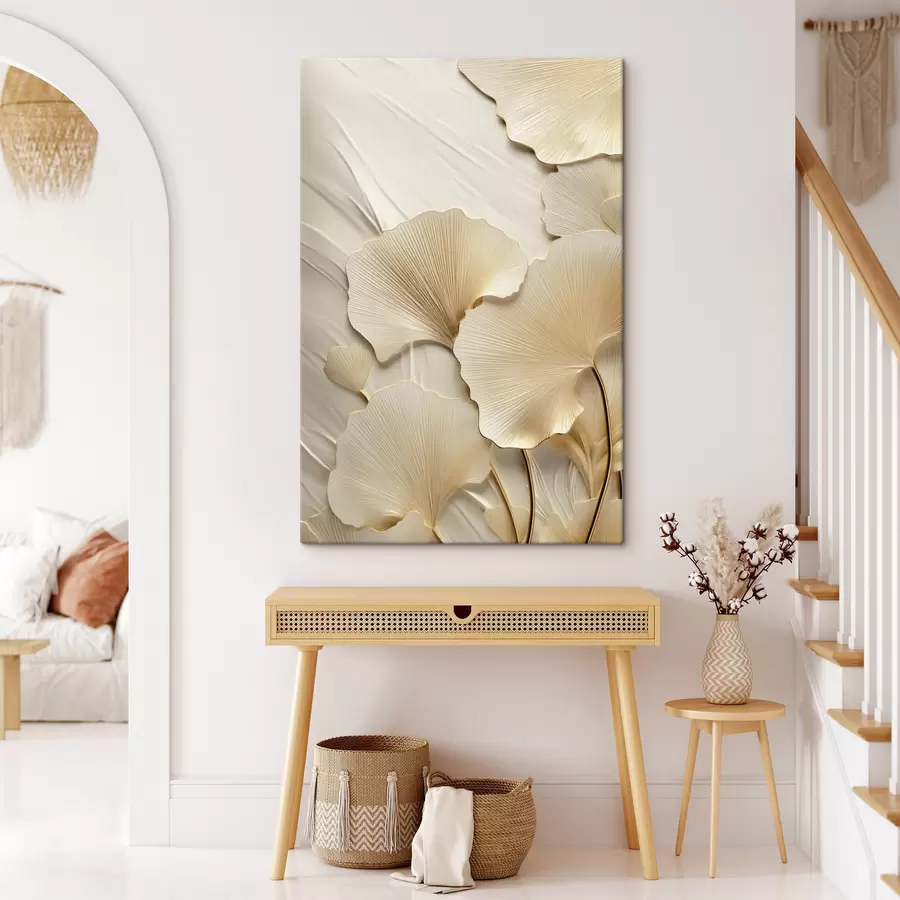  Peintures Feuilles de ginkgo abstraites sur fond clair texturé, composition élégante et abstraite s47867