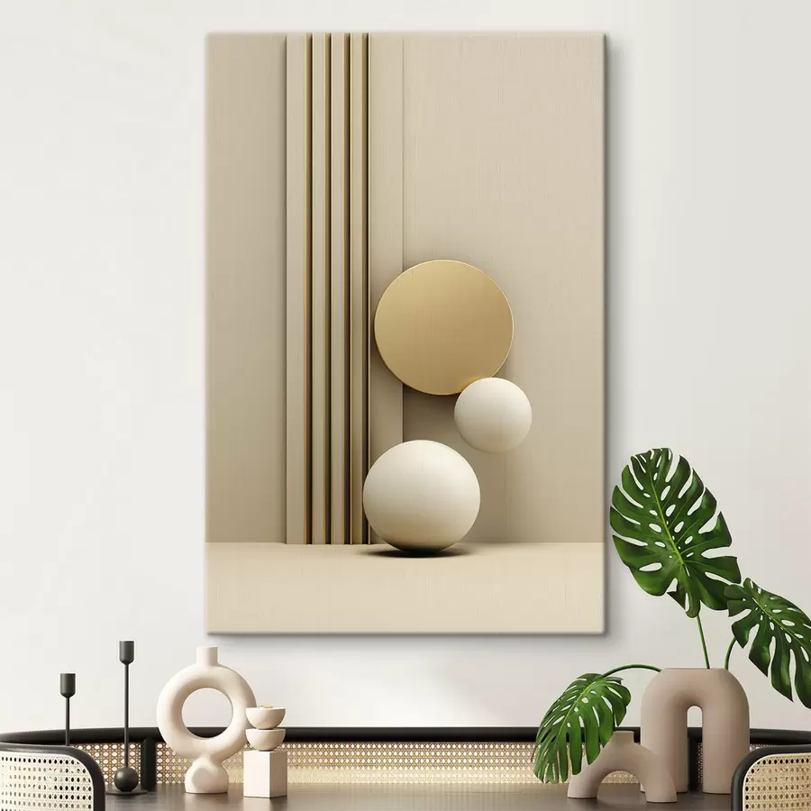  Peintures Art moderne abstrait beige avec lignes verticales et sphères s47871
