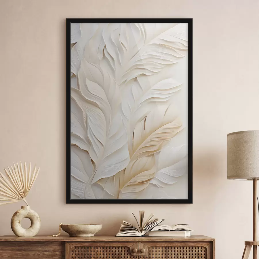 Papier peint photo Plumes de couleur crème se chevauchant, sur un fond clair et doux. f47884