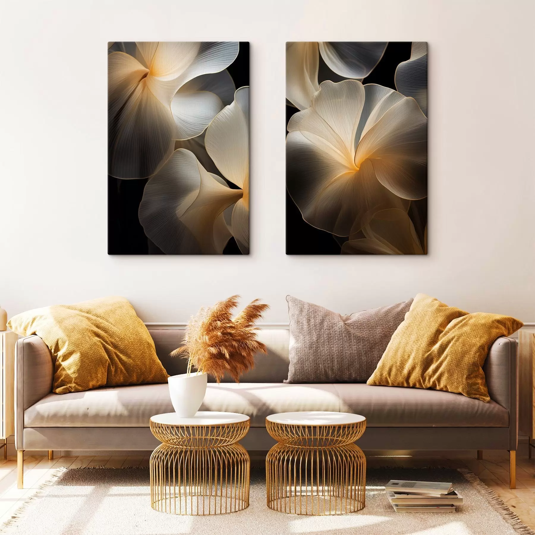  Peintures Pétales abstraits translucides aux lignes délicates, sur fond sombre m30050