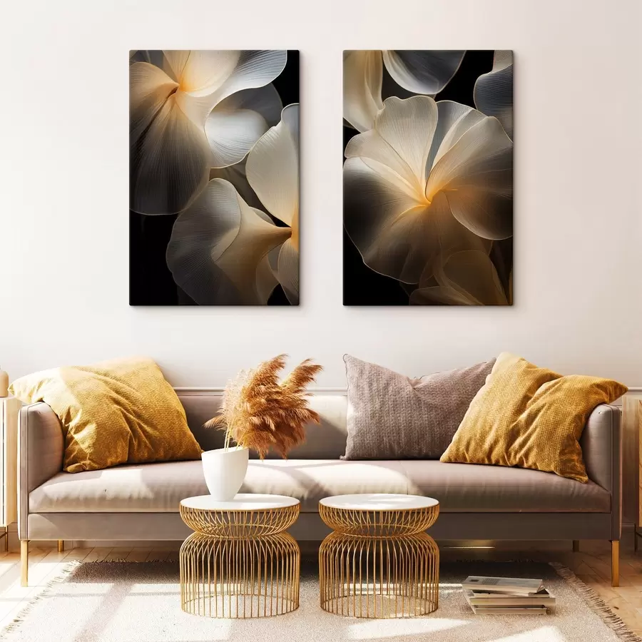  Peintures Pétales abstraits translucides aux lignes délicates, sur fond sombre m30050