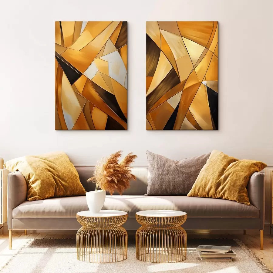  Peintures Formes géométriques abstraites dans des tons orange, marron et blanc avec des contours fins sur un fond texturé. m30052