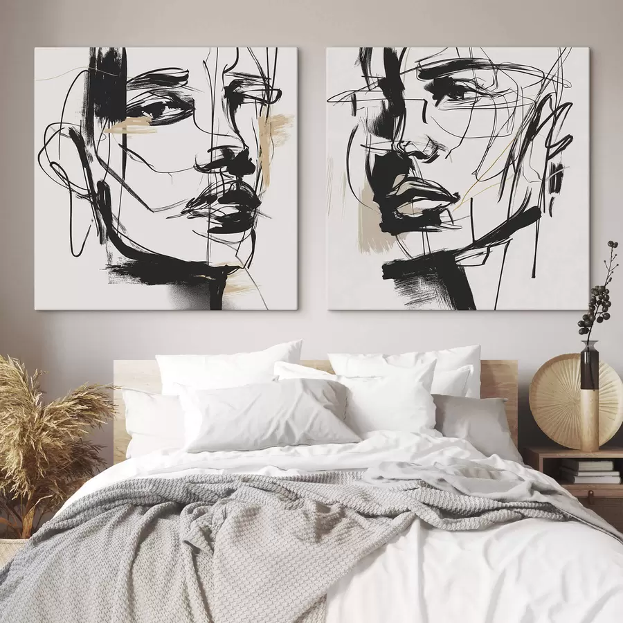  Peintures Portraits minimalistes d'un homme et d'une femme m30066