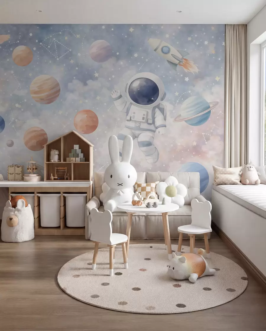 Fotobehang Reis van een kleine astronaut w05233