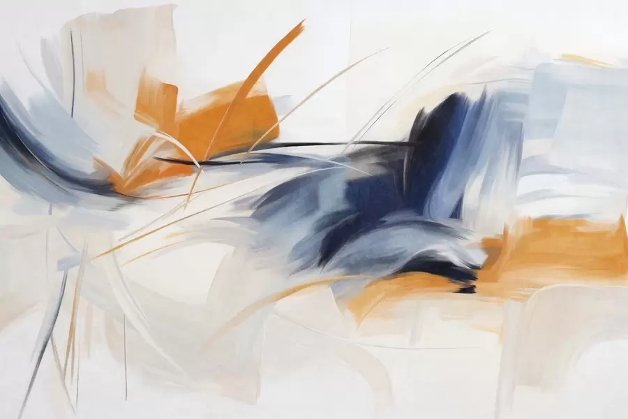 Fotobehang Abstracte schilderstijl met oranje en blauwe penseelstreken met textuur w09755