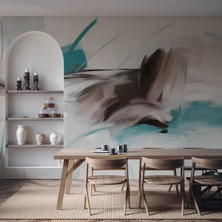 Papier peint photo Style de peinture abstraite avec des coups de pinceau texturés marron et bleus w09755v1