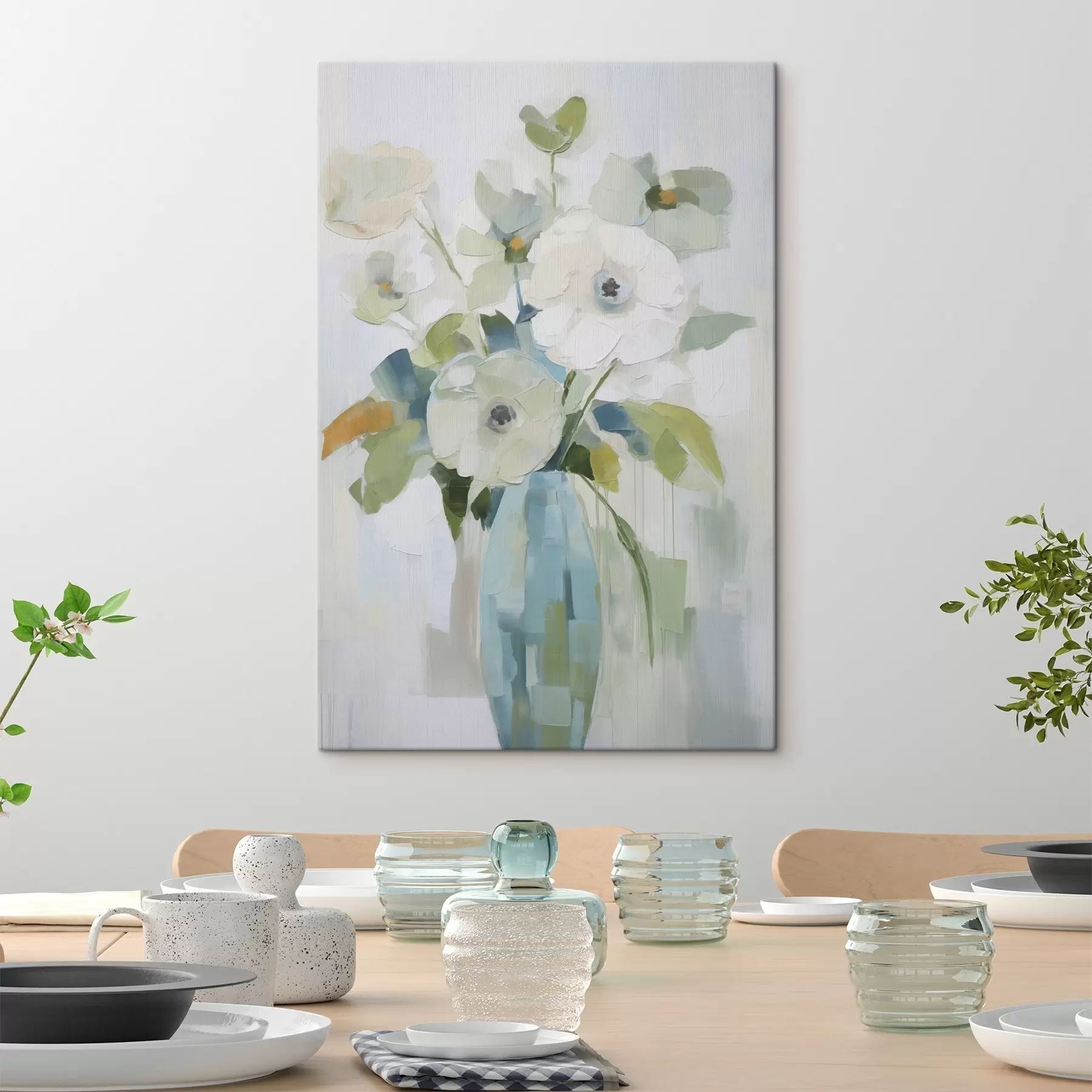 Schilderijen Bloemen met bladeren in een vaas imitatie schilderij s48168