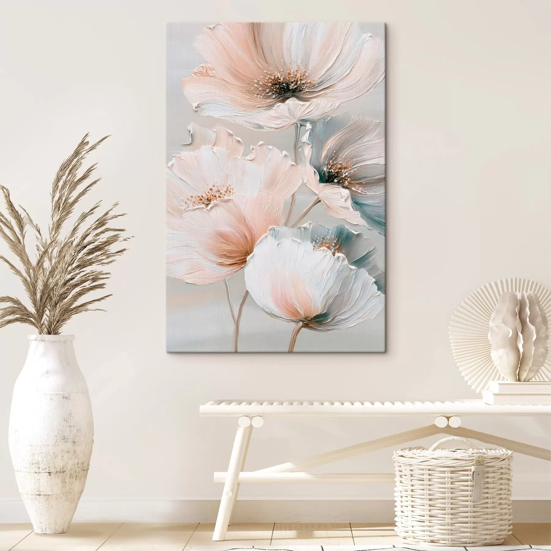 Papier peint photo Composition florale avec des coups de pinceau texturés dans une palette beige-rose s47961