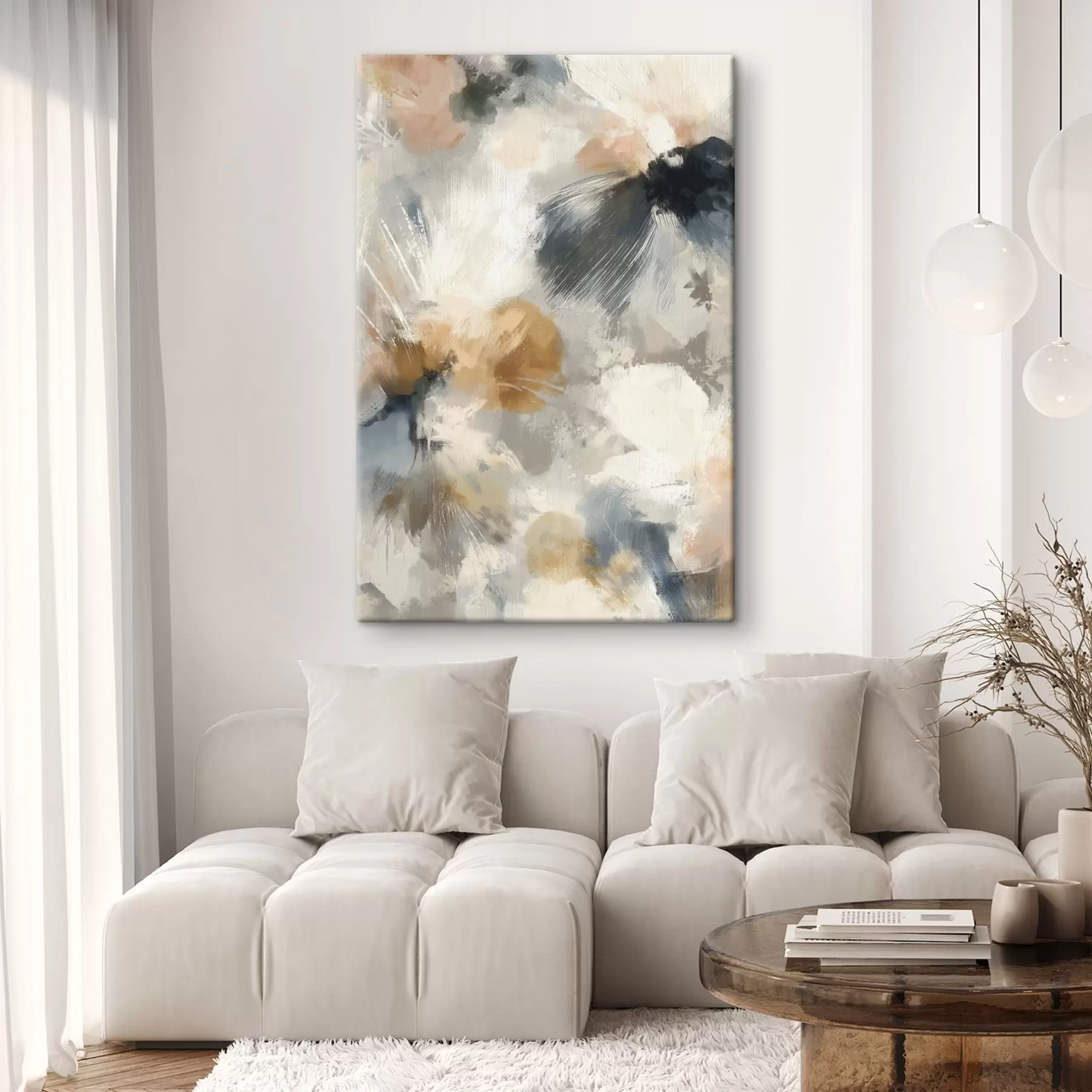  Schilderijen Artistieke compositie met grote bloemen en lineaire grafische elementen s47971