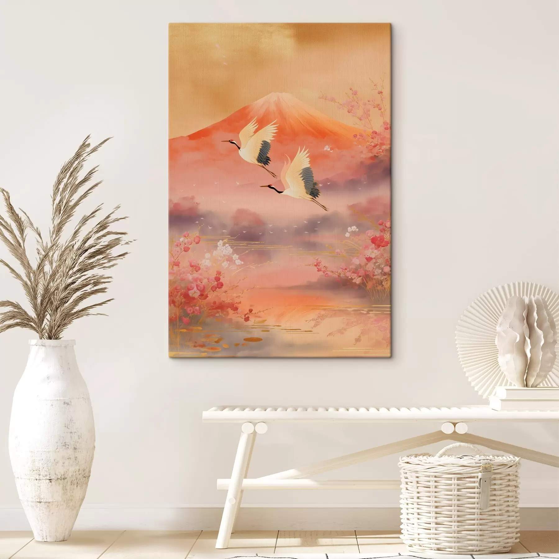  Peintures Motif oriental traditionnel avec fleurs de cerisier et grues s47991
