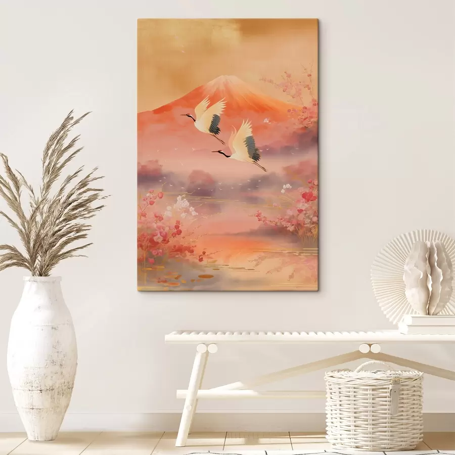  Peintures Motif oriental traditionnel avec fleurs de cerisier et grues s47991