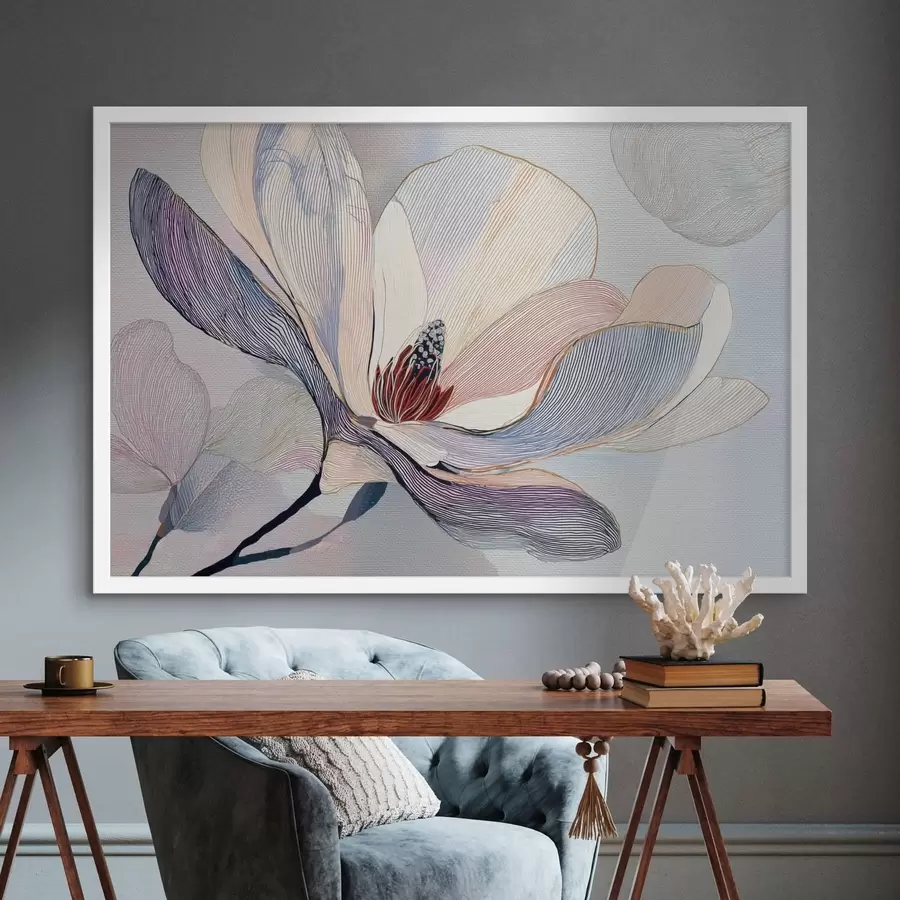Fotobehang Gestileerde magnoliabloemen met verfijnde contouren f47968