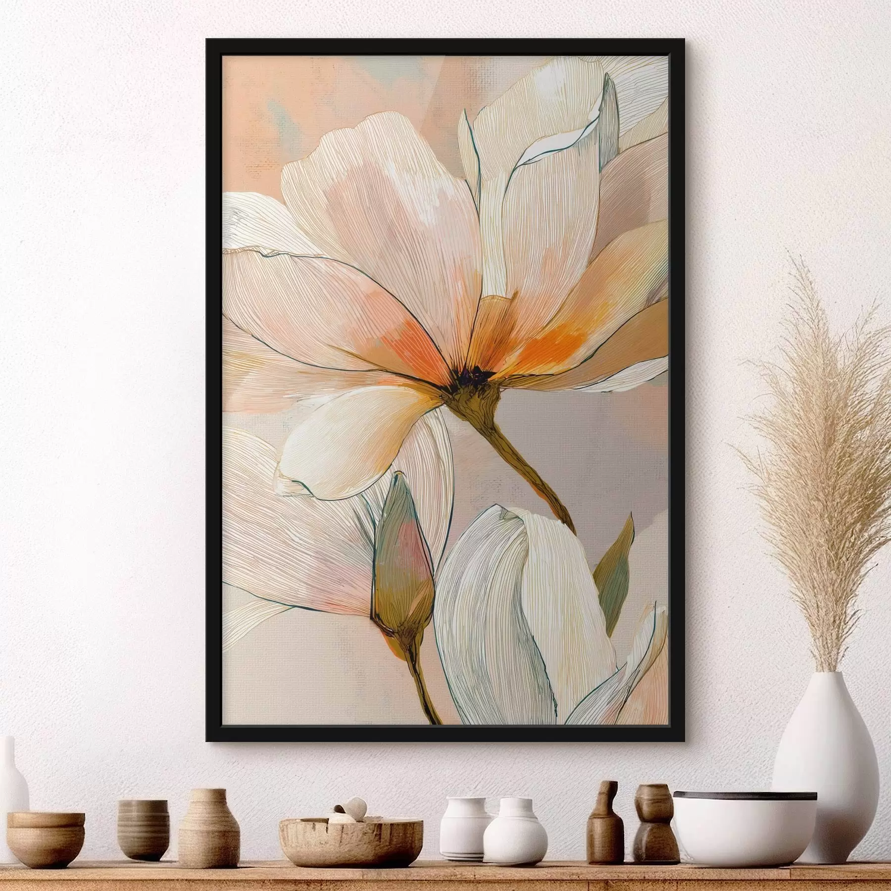 Papier peint photo Composition florale dans les tons pêche et bleu f47969