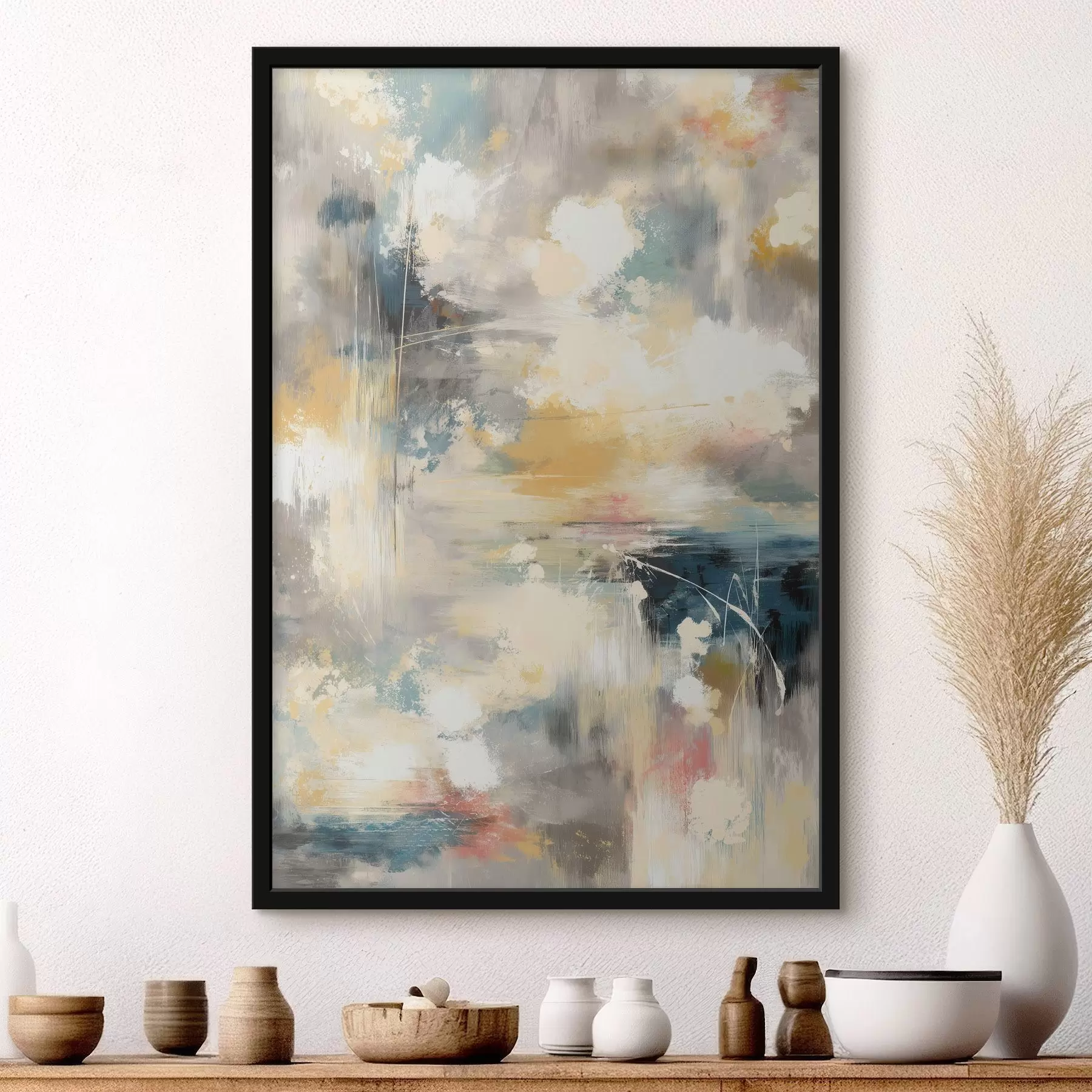 Fotobehang Abstracte kunstwerken in gedempte tinten in een minimalistische stijl f47972