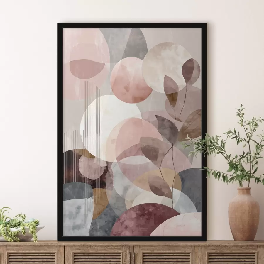 Fotobehang Geometrische vormen en botanische elementen in een moderne minimalistische stijl f47975