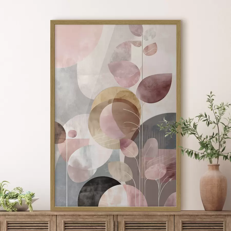 Papier peint photo Art floral dans les tons beige-rose dans un style minimaliste f47976