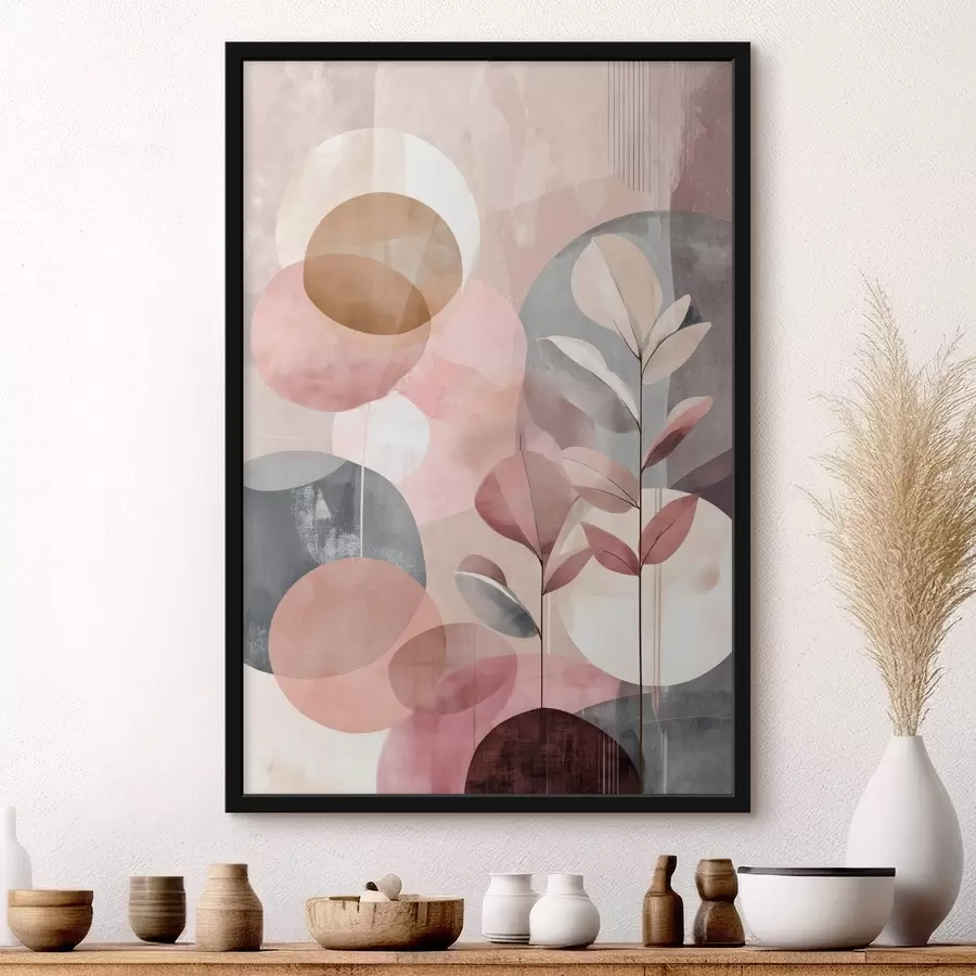Papier peint photo Composition abstraite avec des cercles dans une palette de couleurs rose terre cuite f47977
