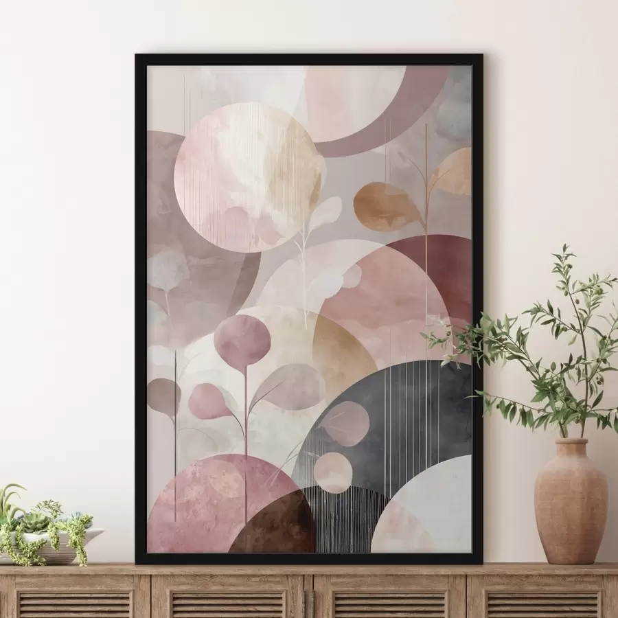 Fotobehang Samenstelling van doorschijnende cirkels en gestileerde takken f47978