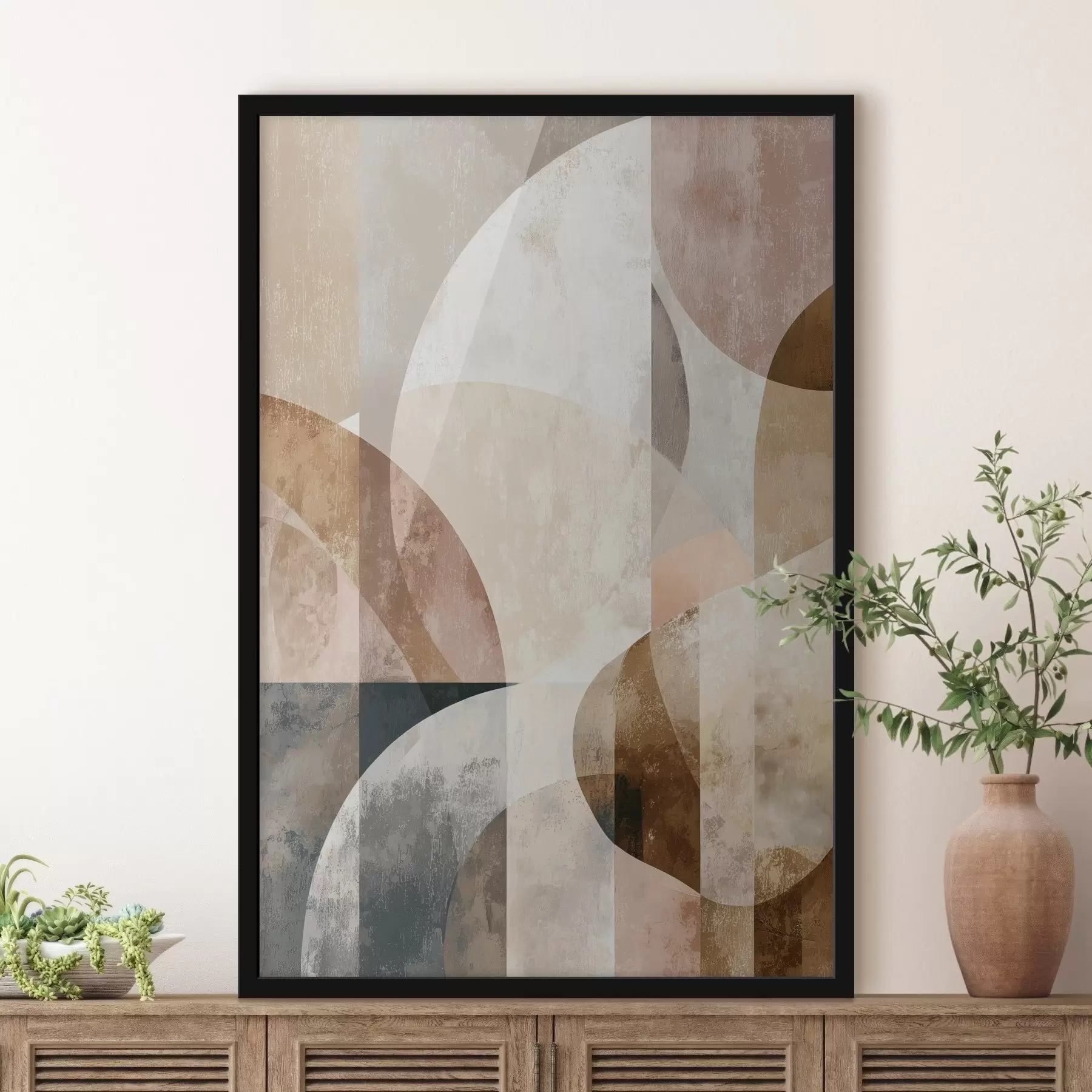 Fotobehang Moderne compositie met cirkelvormen en verticale lijnen f47980