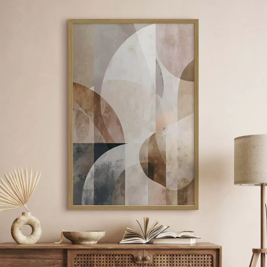 Papier peint photo Composition moderne avec des formes circulaires et des traits verticaux f47980