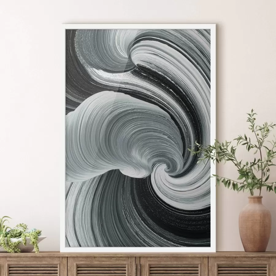 Fotobehang Bewegingsenergie: zwart-wit abstract in een olieverfstijl f47990