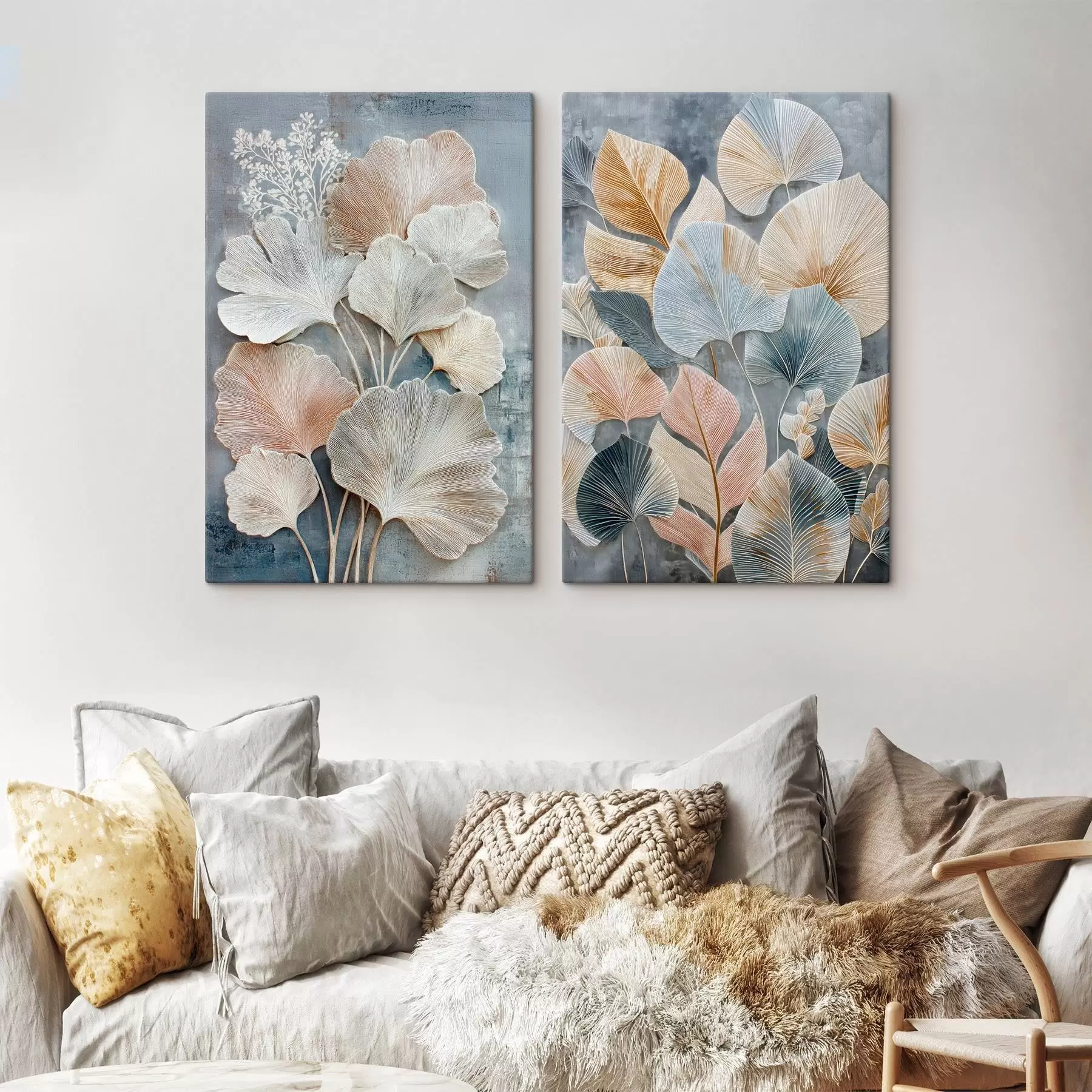  Peintures Composition abstraite avec feuillage décoratif dans une palette gris-beige m30030