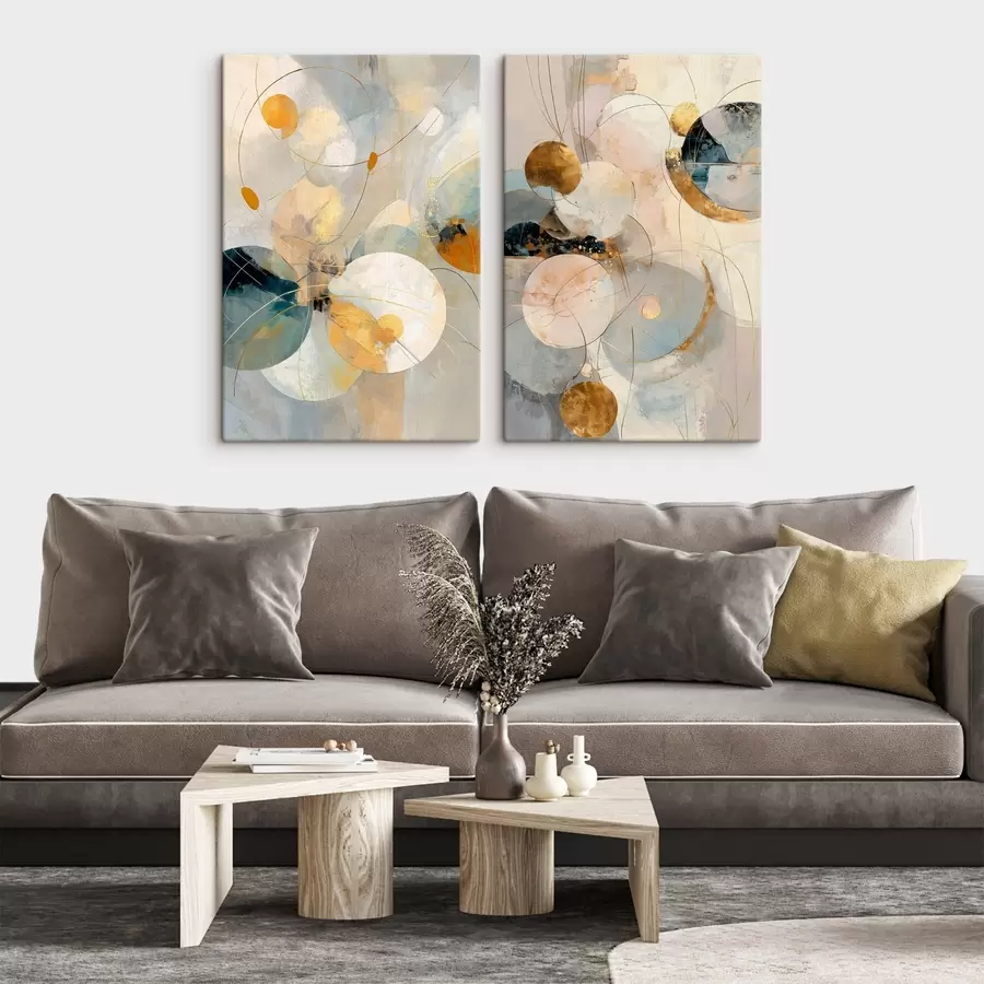 Fotobehang Decoratieve kunst in blauw-crèmekleurige tinten met een zacht lichteffect m30039