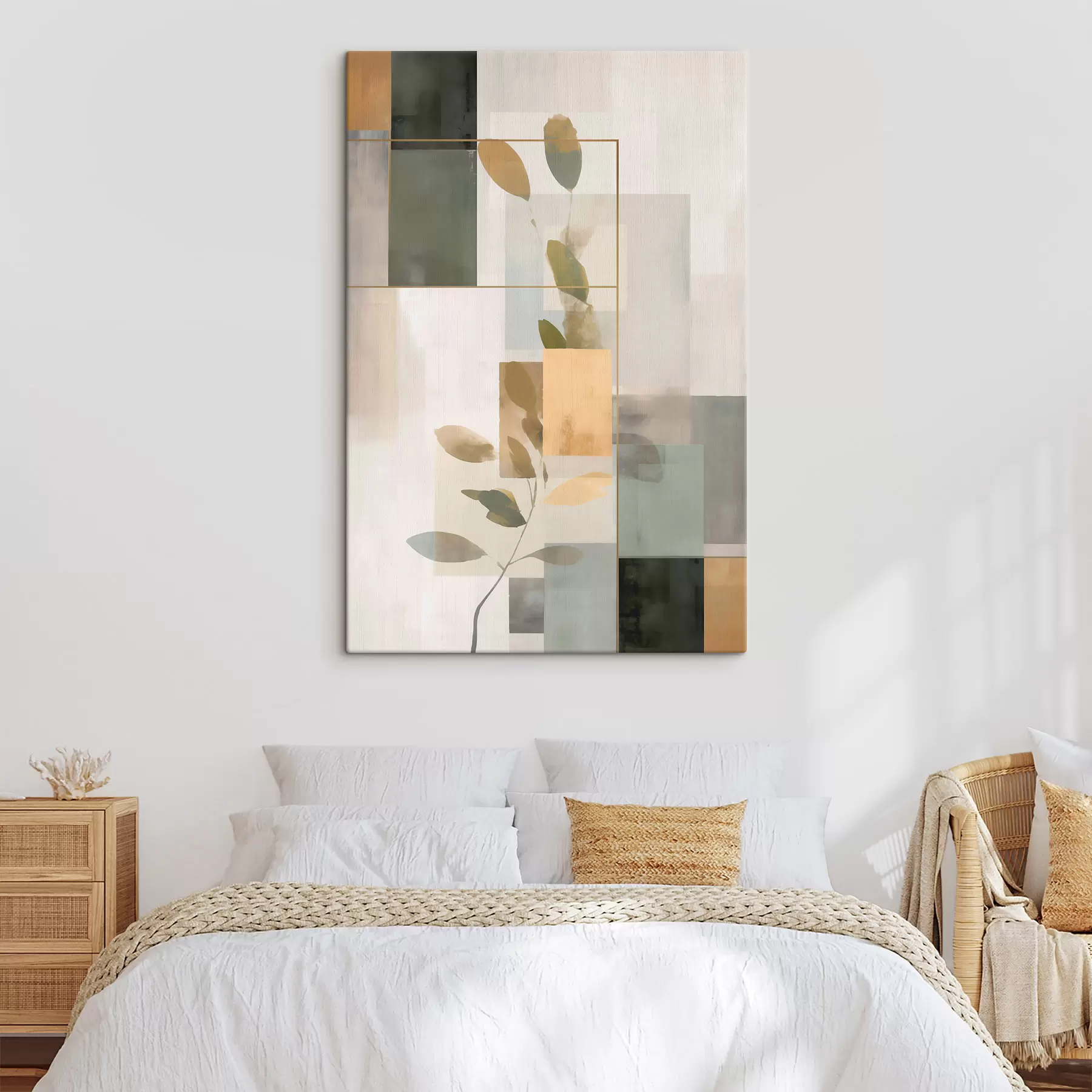  Peintures Abstraction géométrique avec des branches de feuilles s48020