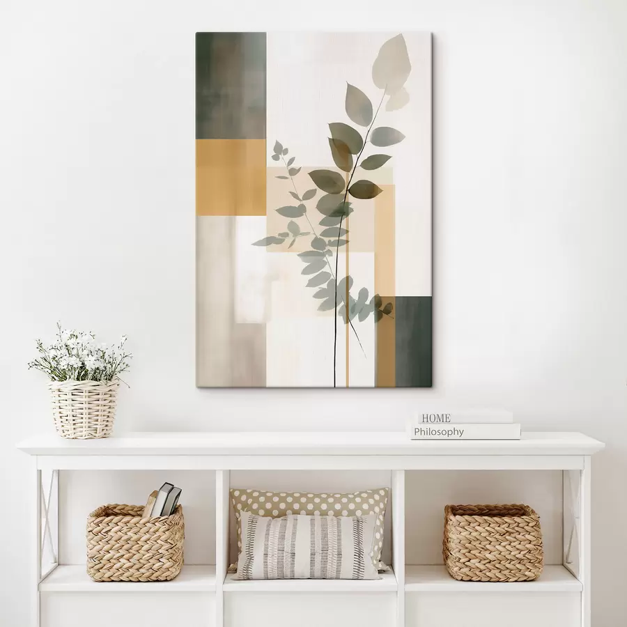  Peintures Abstraction géométrique avec des branches de feuilles s48171