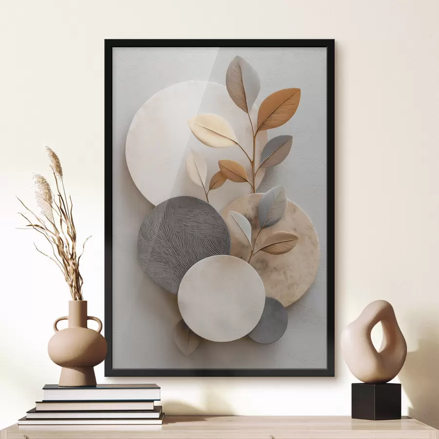 Papier peint photo Cercles et branches de feuilles f48223