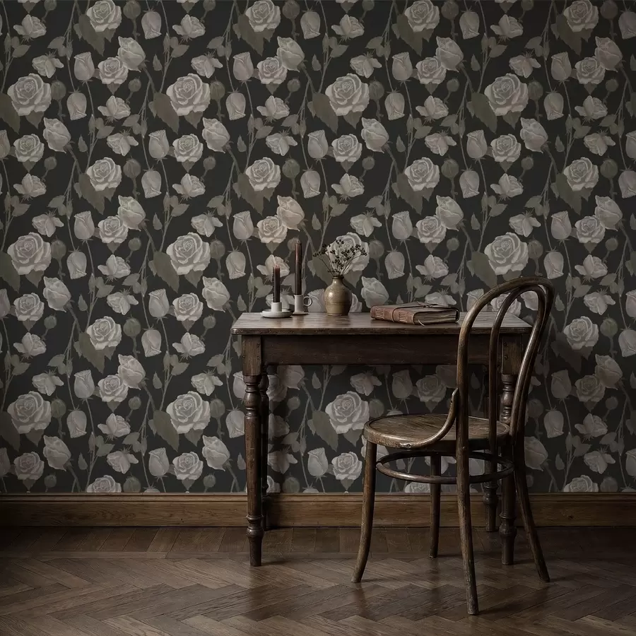 Papier peint photo Motif floral avec des roses sur fond sombre a01123