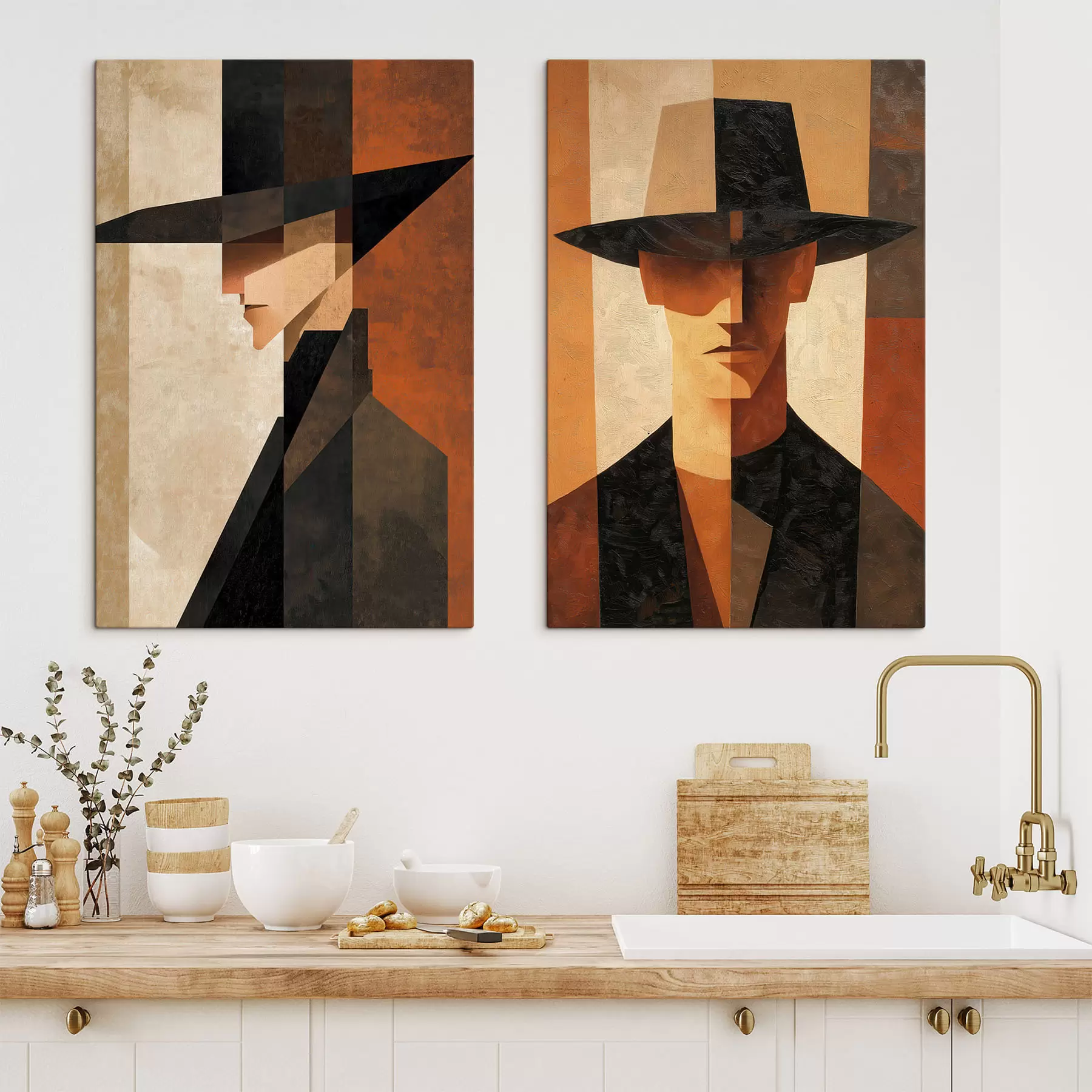  Peintures Portrait géométrique d'un homme coiffé d'un chapeau m30157