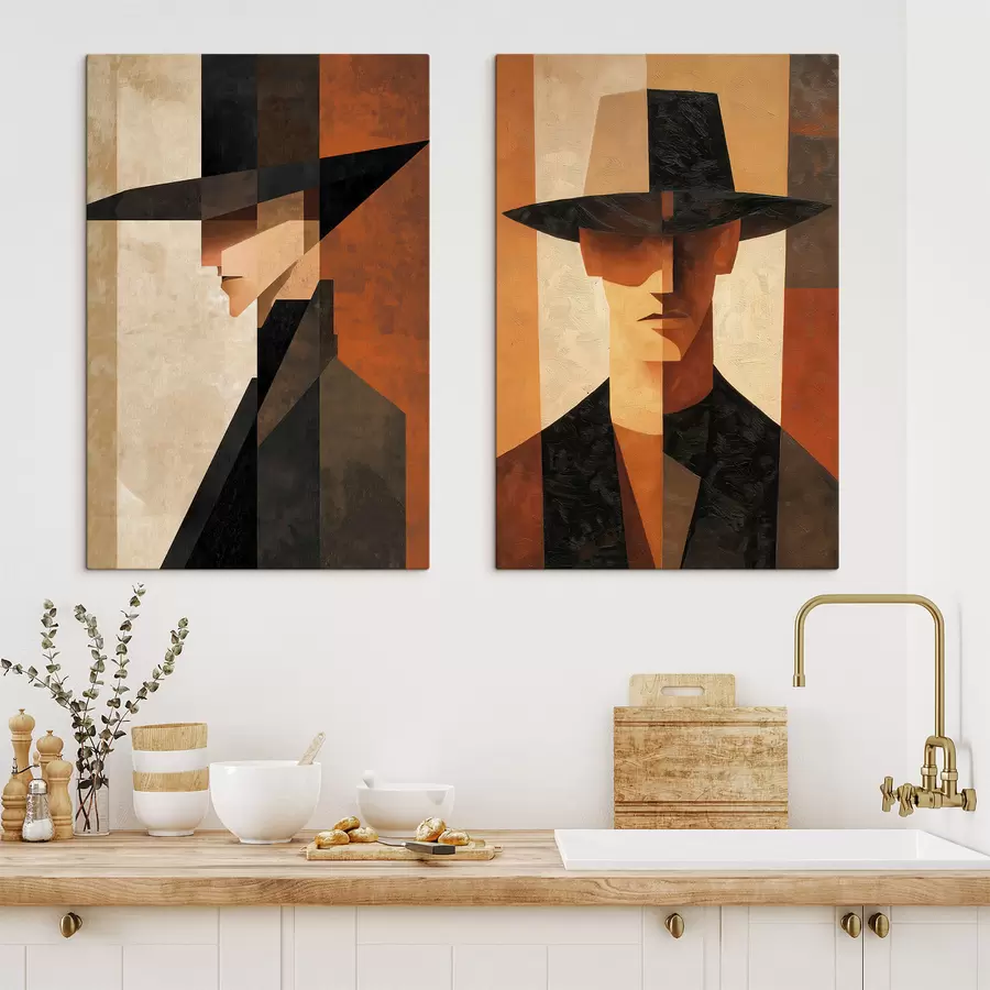  Peintures Portrait géométrique d'un homme coiffé d'un chapeau m30157