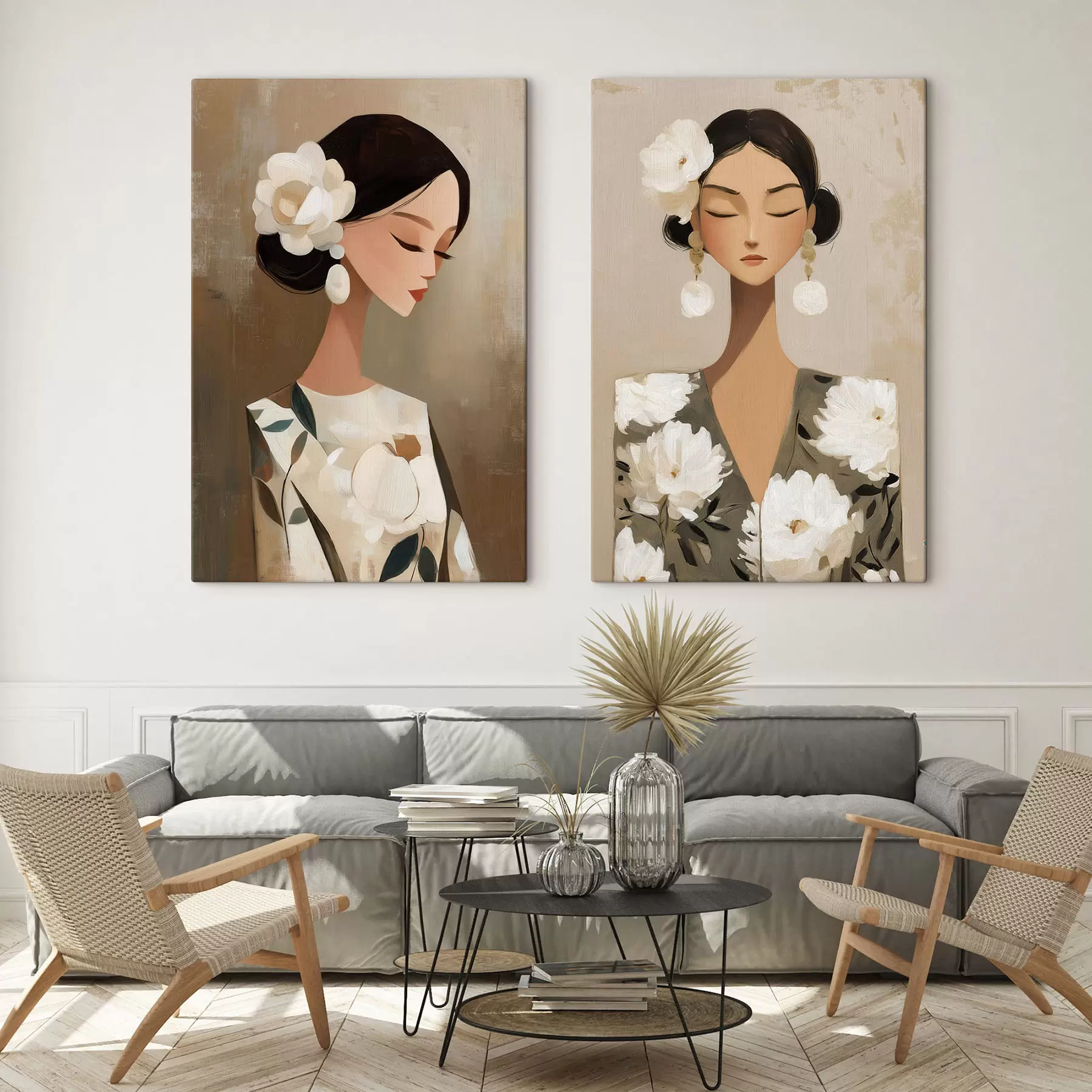  Peintures Portrait de femme avec une fleur blanche dans les cheveux m30164