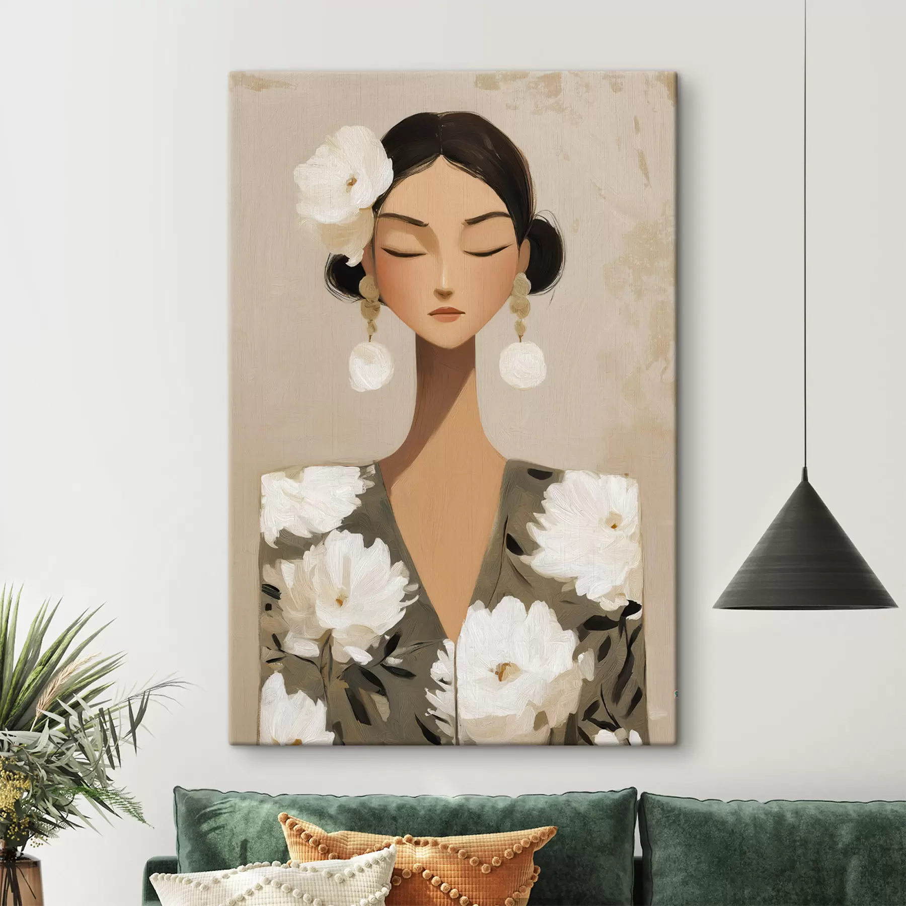  Peintures Fille avec des fleurs dans les cheveux s48233