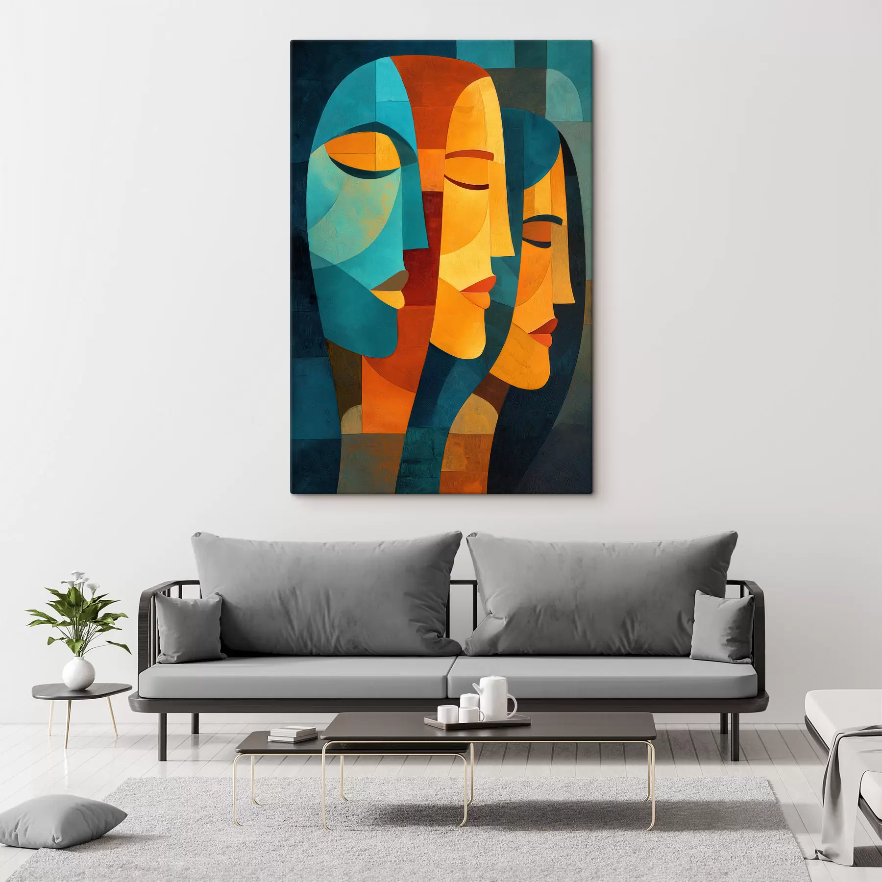  Peintures Profils féminins géométriques s48256