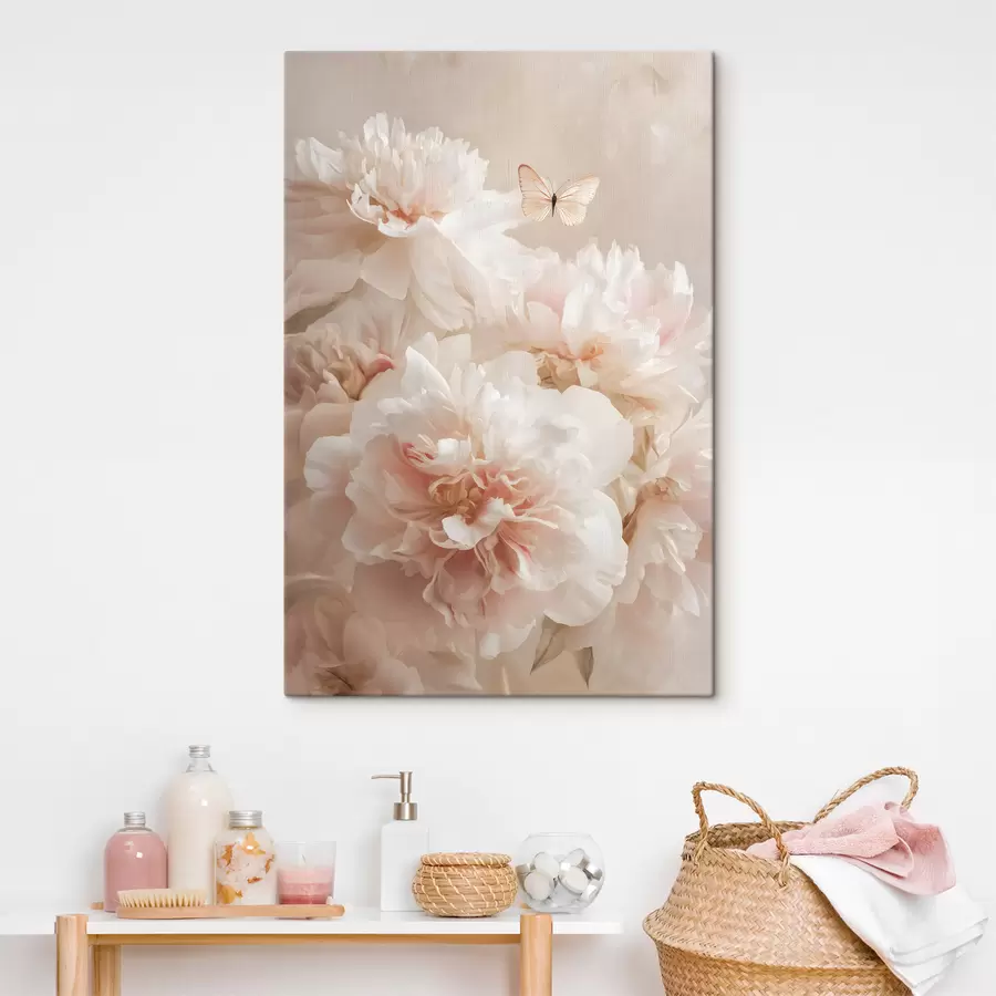  Peintures pivoines roses luxuriantes avec un papillon s47954