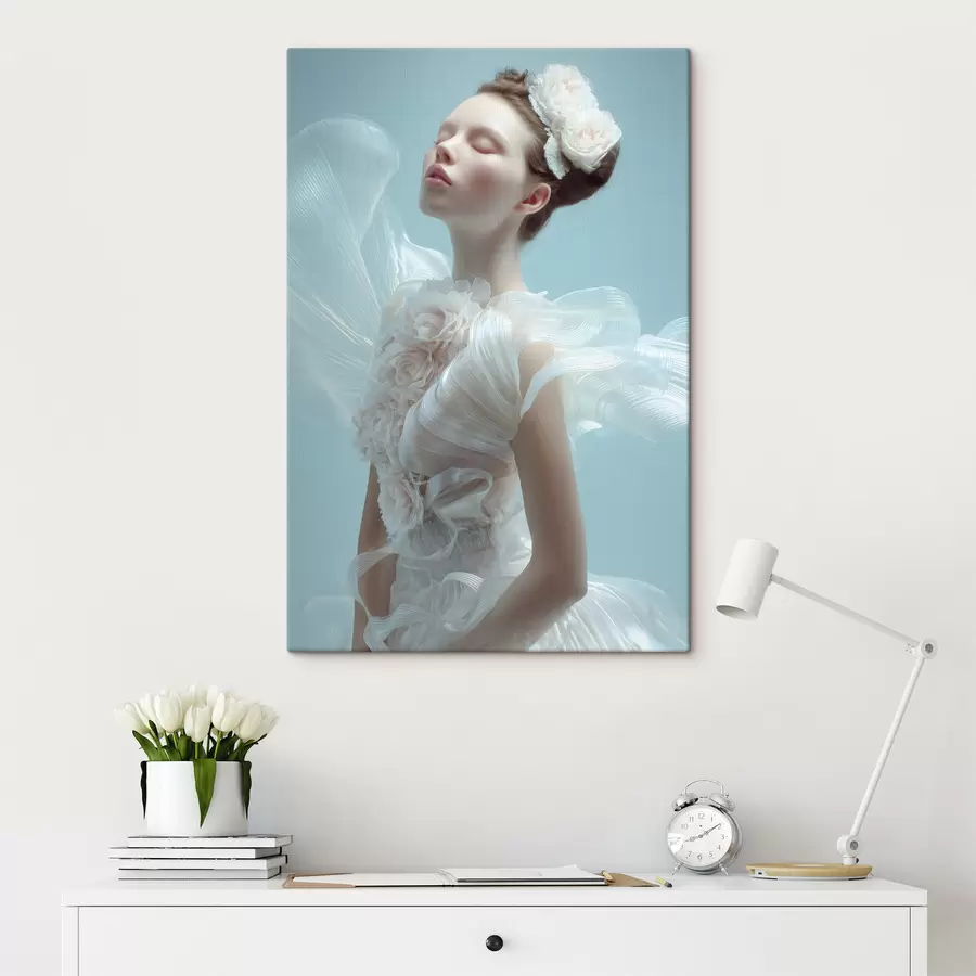  Peintures une jeune fille délicate vêtue d'une robe blanche s48287