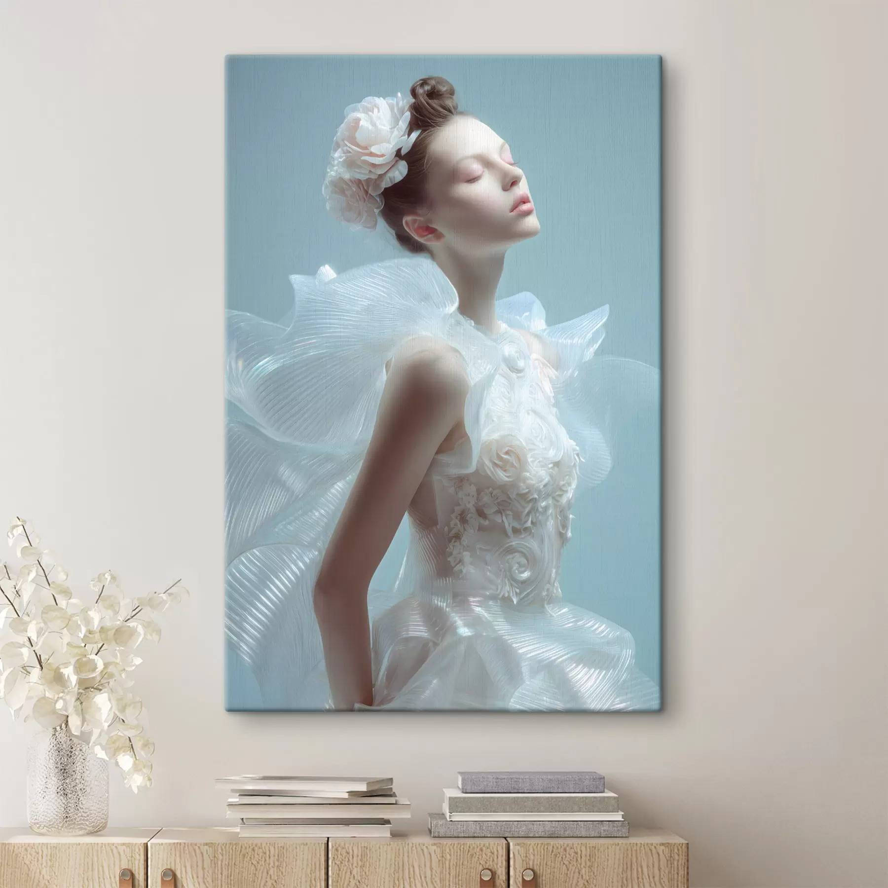  Peintures une jeune fille délicate vêtue d'une robe blanche s48288